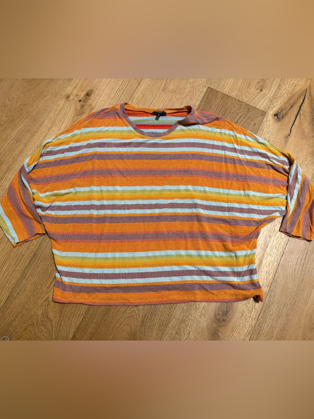 DREW Orange, Yellow & Light Blue Striped Short Sleeve Knit Shirt
